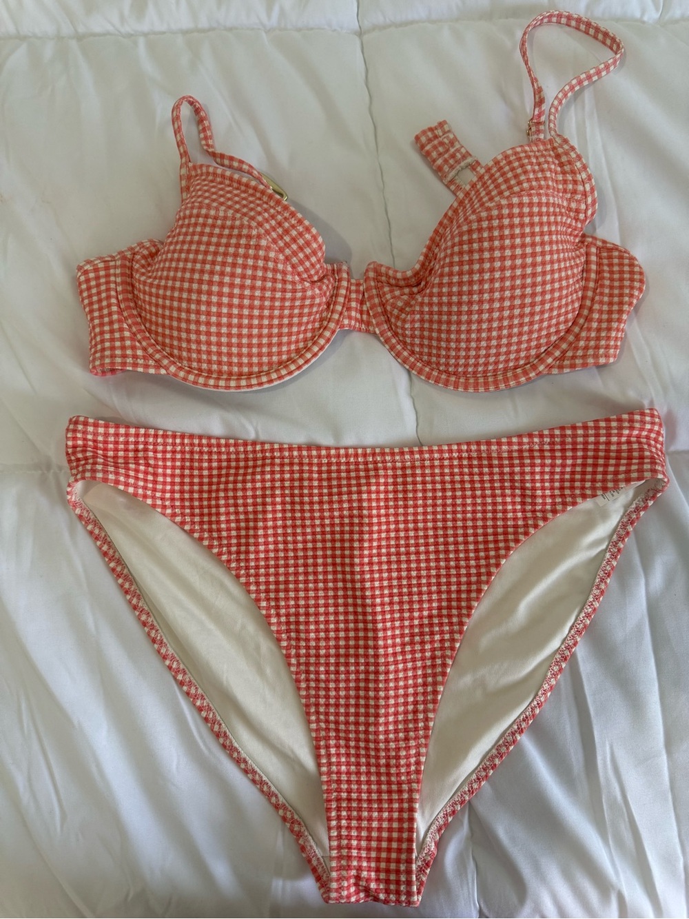 Gingham Padded Bikini Set - coral